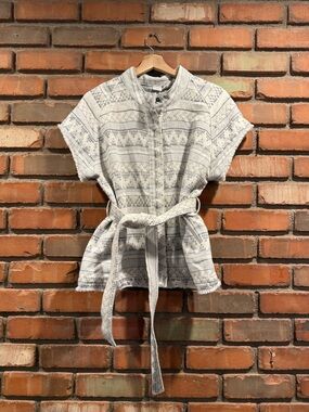 Melrose and Market Light Gray and Navy Textured Short-Sleeve Cardigan